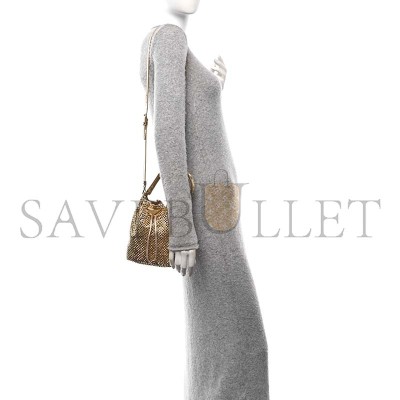 PRADA MINI CRYSTAL-EMBELLISHED SATIN BUCKET BAG IN GOLD 1BE067 (19.5*15.5*10cm)